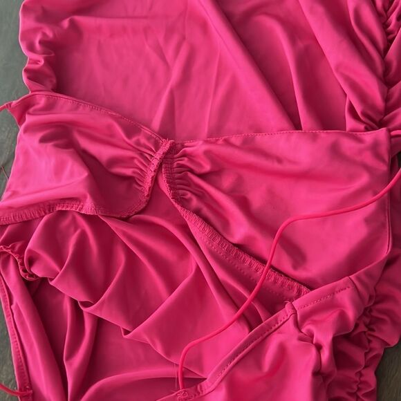 NWT Spaghetti Straps Bodycon Ruffle Hem Ruched Party , Cocktail Mini Dress - Picture 6 of 11